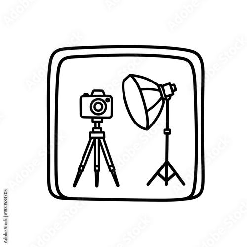 Photography Studio Equipment Setup with Camera and Lighting Accessories