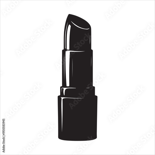 A simple black silhouette icon of an open lipstick tube.
