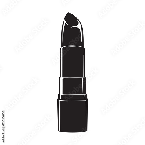 A simple black silhouette icon of an open lipstick tube.