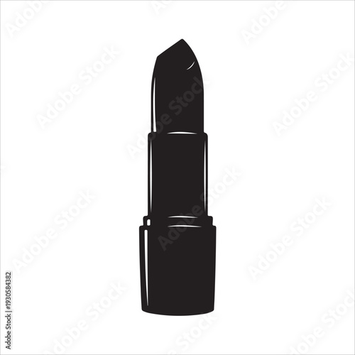 A simple black silhouette icon of an open lipstick tube.