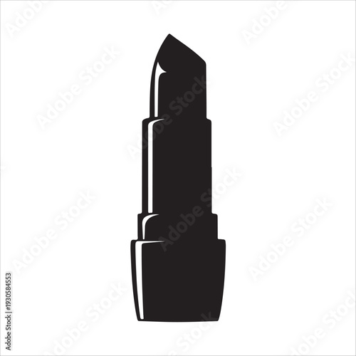 A simple black silhouette icon of an open lipstick tube.