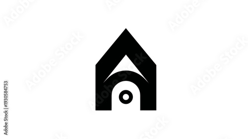 A black and white stylized image, possibly a logo, with geometric shapes against a white background