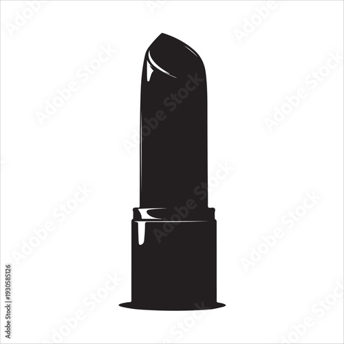 A simple black silhouette icon of an open lipstick tube.