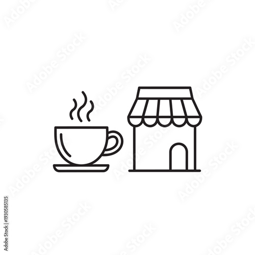 Simple Coffee Cup and Small Storefront Icon Illustration for Business and Food Themes