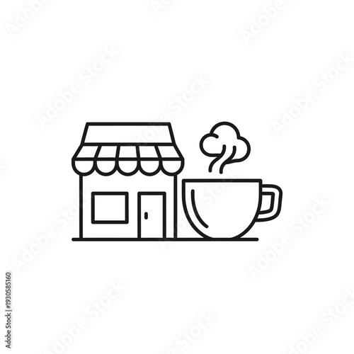 Simple Coffee Shop Front with Steaming Mug Illustration for Cafes and Business