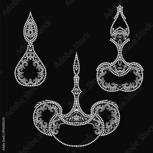 Quadro em tela Set of oriental vessels - black and white pattern of small dots for design
