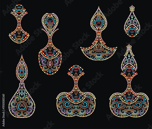 Billede på lærred Set of oriental vessels - colorful pattern of small dots for design