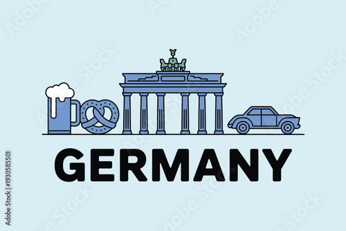 Explore Germany Travel Banner with Famous Icons