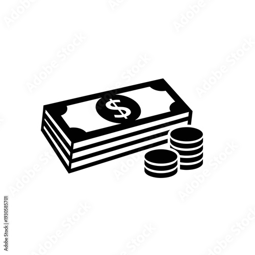 Simple Illustration of Cash Money and Coins for Financial and Banking Concepts