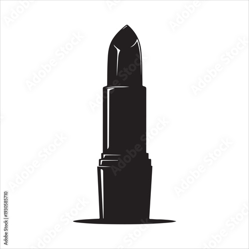 A simple black silhouette icon of an open lipstick tube.