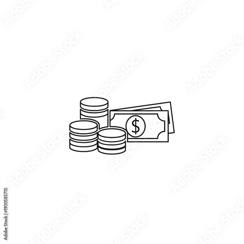 Simple Illustration of Coins and Cash Money for Financial or Economic Concepts