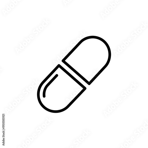 Simple Black and White Capsule Medicine Icon for Healthcare and Medical Concepts