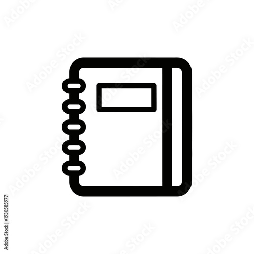 Simple Black and White Icon of Spiral Notebook for Office and School Use
