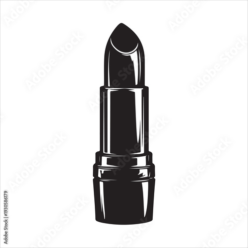 A simple black silhouette icon of an open lipstick tube.