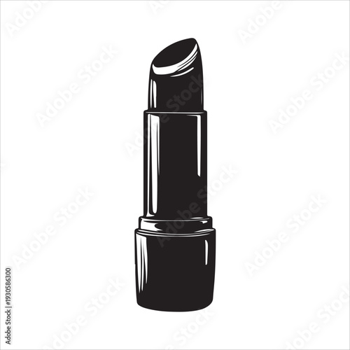 A simple black silhouette icon of an open lipstick tube.