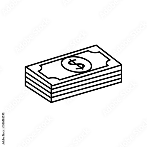 Simple Line Drawing of Stacked Cash Accounting or Business Money