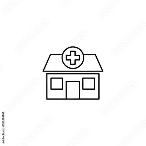 Simple Medical Clinic Building Icon with Cross Symbol for Healthcare Illustration