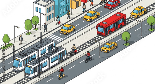 City Street Scene with Vehicles.