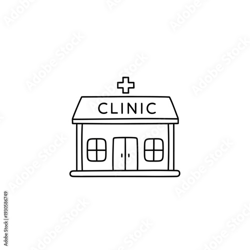 Simple Medical Clinic Building Illustration with Cross Sign
