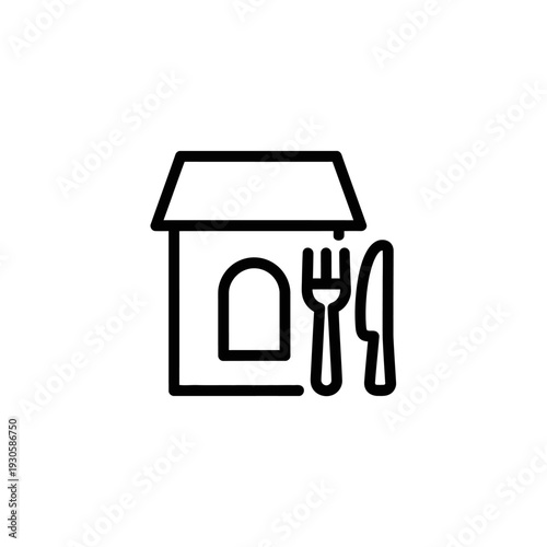 Stylish House Icon with Cutlery for Restaurant or Food Service Concept