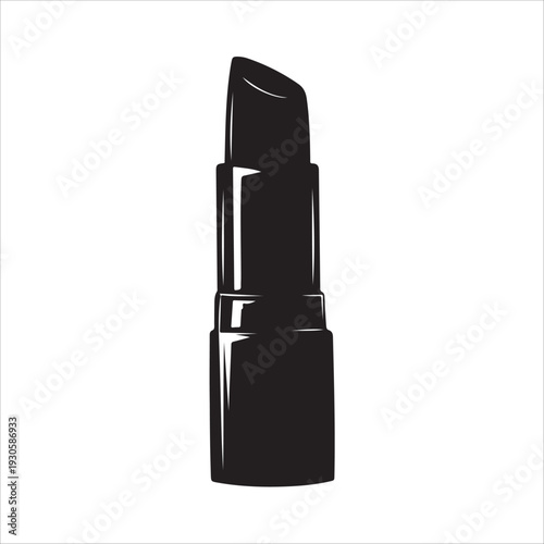 A simple black silhouette icon of an open lipstick tube.