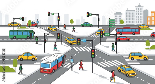 City Street Intersection with Traffic.