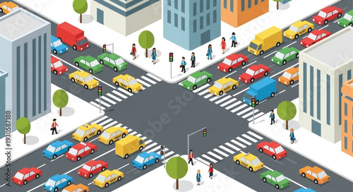 City Street Intersection with Traffic.