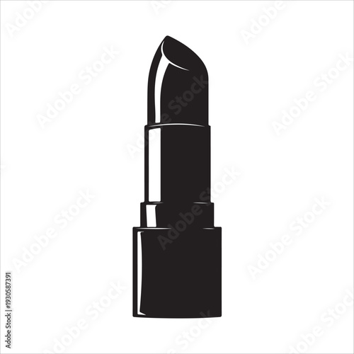 A simple black silhouette icon of an open lipstick tube.