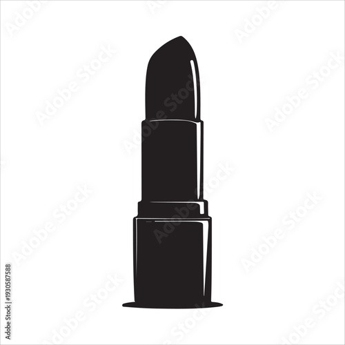 A simple black silhouette icon of an open lipstick tube.