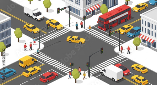 City Street Intersection with Vehicles.
