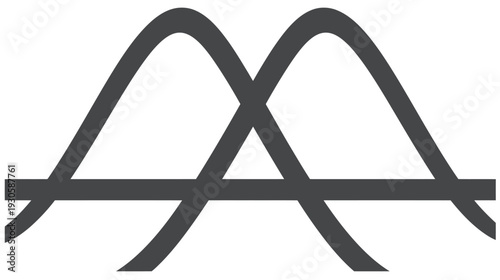 A symmetrical abstract design in dark gray, with curving lines, resembling mountain peaks