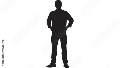Confident man standing with hands on hips in assertive posture