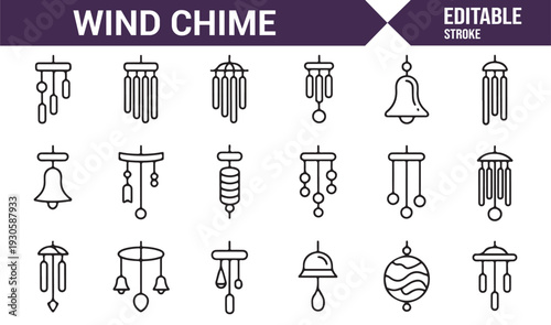 Traditional Hanging Bell Linear Icon Bundle
