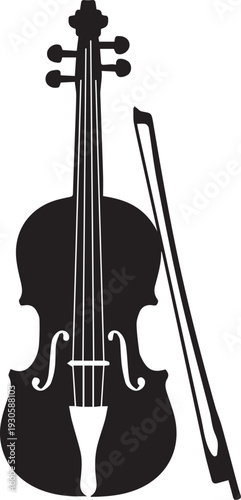 Classical Violin with Bow Silhouettes Featuring Negative Space F-Holes