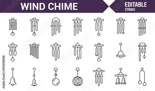 Wind Chime Outline Icons Collection with Editable Stroke