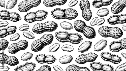 Wooden Engraving Peanut on White Background