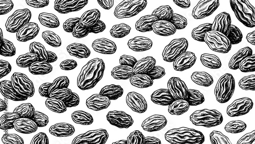 Wooden Engraving Raisin on White Background