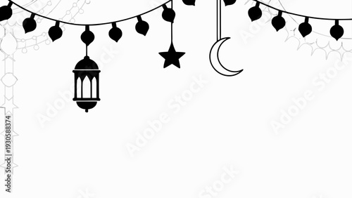 Elegant lantern and starry decorations hanging on a light string for festive ambiance