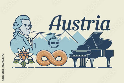 Austria Cultural Landmarks and Symbols Illustration