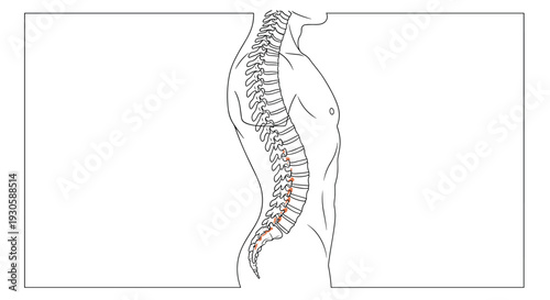 Anatomical diagram of the human vertebral column showing the spine structure and vertebrae in a detailed profile view.