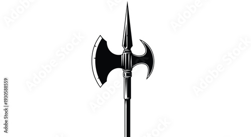 Medieval halberd or polearm silhouette with a sharp axe head and spike, representing historical military weapons and infantry gear.