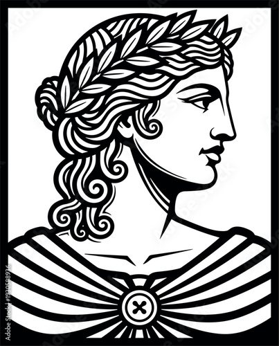 Classical Roman Woman Portrait Vector Illustration Vintage Engraving Style Antique Female Profile Design