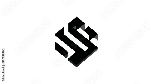 Isometric, three-dimensional, abstract geometric design with black shapes