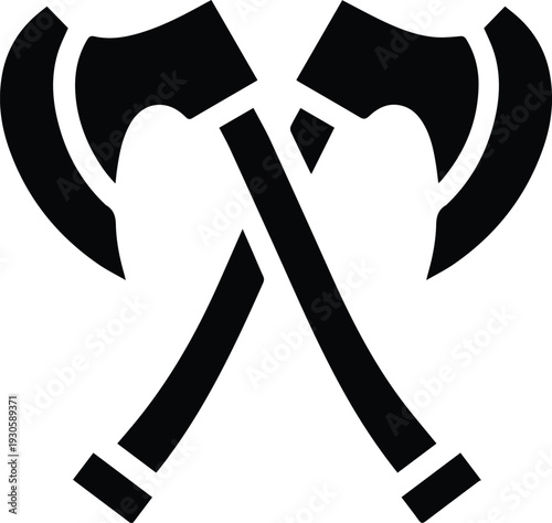 Crossed Axes Silhouette Icon.
