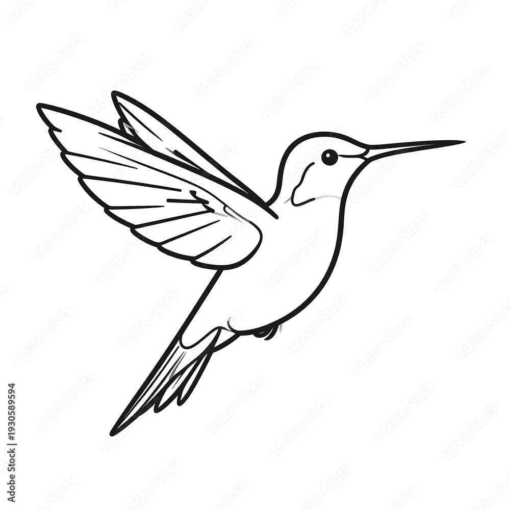 Obraz premium Simple black line drawing of a hummingbird in flight