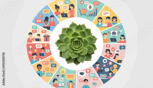 diverse community online interaction, succulent plant