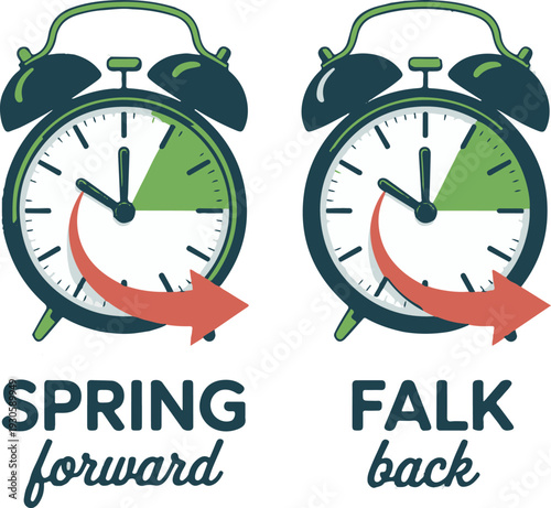 Summer time. Daylight saving time. Spring forward alarm clock vector icon