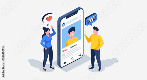 social media interaction concept, people using smartphone app