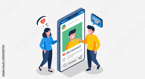 Social media interaction concept: people with smartphone