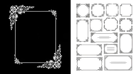 Collection of ornate and minimalist design frames and borders for various graphic applications